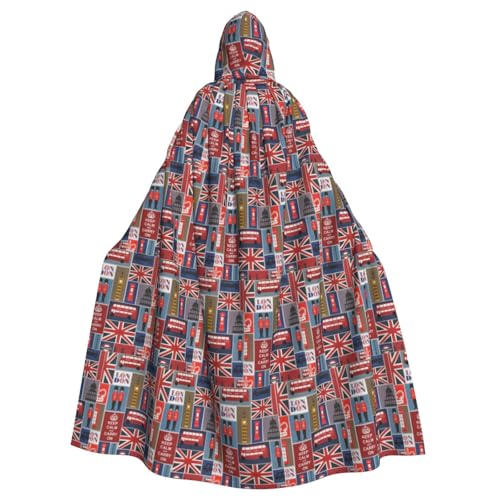 TTIGLHOH Großer Kapuzenumhang mit England-Symbol-Druck, für Erwachsene, Halloween, 140 cm lang, ideal für Zauberer-Bademantel TTIGLHOH Großer Kapuzenumhang mit England-Symbol-Druck, für Erwachsene, Halloween, 140 cm lang, ideal für Zauberer-Bademantel von TTIGLHOH