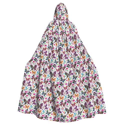 TTIGLHOH Großer Kapuzenumhang mit Frühlingsblumen- und Schmetterlings-Aufdruck, für Erwachsene, Halloween, 140 cm lang, ideal für Zauberer-Bademantel von TTIGLHOH