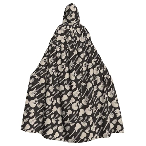 TTIGLHOH Großer Kapuzenumhang mit Gitarrenmuster, für Erwachsene, Halloween, 140 cm lang, ideal für Zauberer-Bademantel von TTIGLHOH