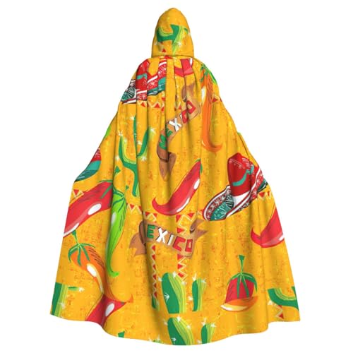 TTIGLHOH Großer Kapuzenumhang mit Kaktus-Hut und Chili-Pfeffer-Druck, für Erwachsene, Halloween, 140 cm lang, ideal für Zauberer-Bademantel von TTIGLHOH