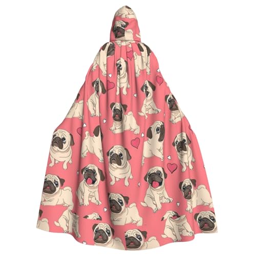 TTIGLHOH Großer Kapuzenumhang mit Mops-Motiv, für Erwachsene, Halloween, 140 cm lang, ideal für Zauberer-Bademantel von TTIGLHOH