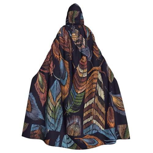 TTIGLHOH Großer Kapuzenumhang mit Pfauenfeder-Druck, für Erwachsene, Halloween, 140 cm lang, ideal für Zauberer-Bademantel von TTIGLHOH