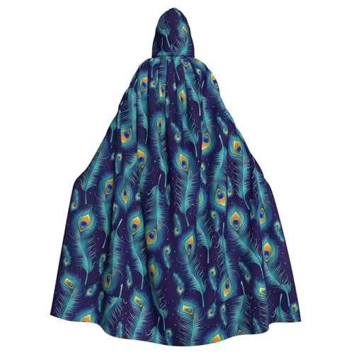 TTIGLHOH Großer Kapuzenumhang mit Pfauenvogelfedern, für Erwachsene, Halloween, 140 cm lang, ideal für Zauberer-Bademantel TTIGLHOH Großer Kapuzenumhang mit Pfauenvogelfedern, für Erwachsene, Halloween, 140 cm lang, ideal für Zauberer-Bademantel von TTIGLHOH