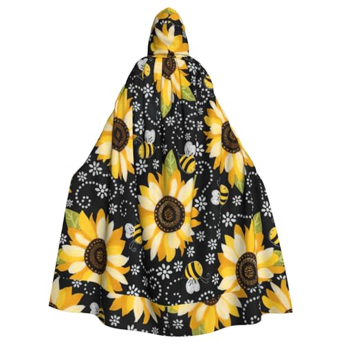 TTIGLHOH Großer Kapuzenumhang mit Sonnenblumen-Motiv, für Erwachsene, Halloween, 140 cm lang, ideal für Zauberer-Bademantel von TTIGLHOH