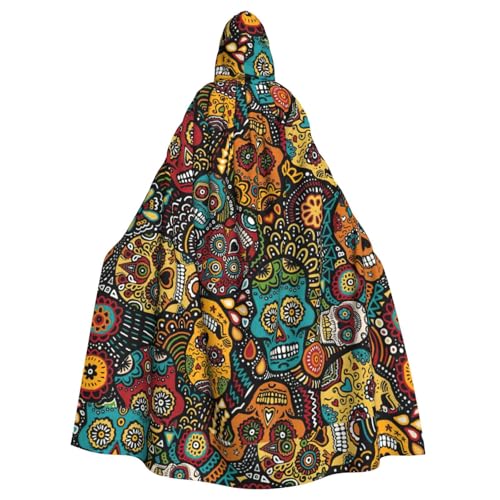 TTIGLHOH Großer Kapuzenumhang mit Totenkopf-Motiv, für Erwachsene, Halloween, 140 cm lang, ideal für Zauberer-Bademantel von TTIGLHOH