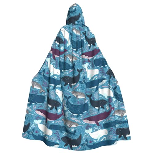 TTIGLHOH Großer Kapuzenumhang mit Wal-Muster, für Erwachsene, Halloween, 140 cm lang, ideal für Zauberer-Bademantel von TTIGLHOH