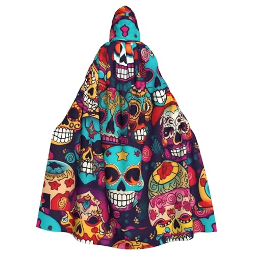 TTIGLHOH Großer Kapuzenumhang mit Zuckerschädel für Erwachsene, Halloween, 140 cm lang, ideal für Zauberer-Bademantel von TTIGLHOH