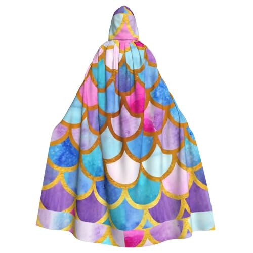 TTIGLHOH Großer Kapuzenumhang mit buntem Regenbogen-Druck, für Erwachsene, Halloween, 140 cm lang, ideal für Zauberer-Bademantel von TTIGLHOH