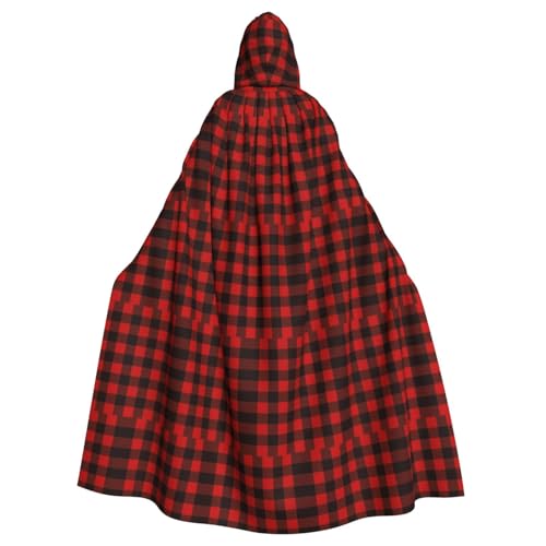 TTIGLHOH Großer Kapuzenumhang mit kariertem rotem und schwarzem Druck, für Erwachsene, Halloween, 140 cm lang, ideal für Zauberer-Bademantel TTIGLHOH Großer Kapuzenumhang mit kariertem rotem und schwarzem Druck, für Erwachsene, Halloween, 140 cm lang, ideal für Zauberer-Bademantel von TTIGLHOH