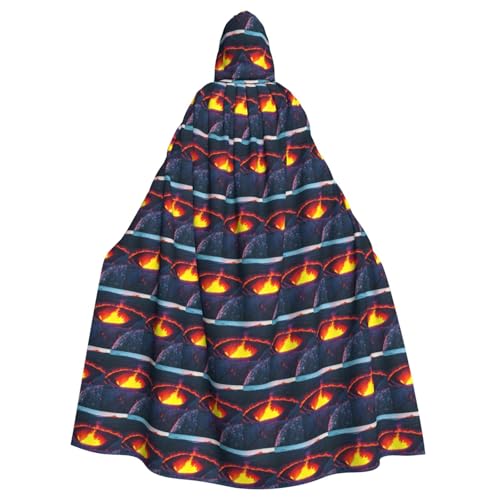 TTIGLHOH Kilauea Großer Kapuzenumhang mit Vulkandruck, für Erwachsene, Halloween, 140 cm lang, ideal für Zauberer-Bademantel von TTIGLHOH