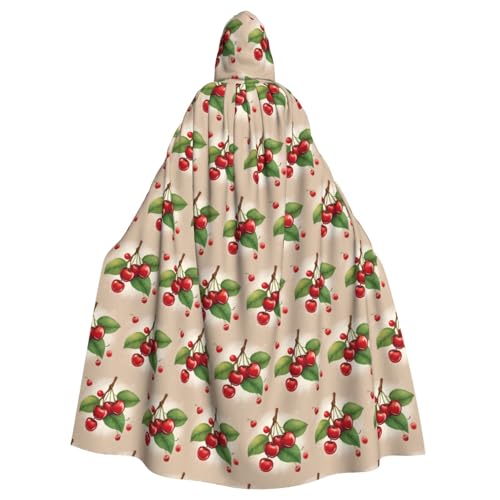 TTIGLHOH Lovely Sweet Red Cherry 1 Printing Large Hooded Cloak Adult Halloween Hooded 57.8 Inches Long Ideal For Wizard Robe von TTIGLHOH