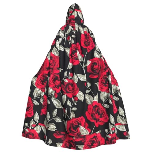 TTIGLHOH Roter Rosen-Garten-Druck, großer Kapuzenumhang für Erwachsene, Halloween, 140 cm lang, ideal für Zauberer-Bademantel von TTIGLHOH