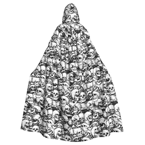 TTIGLHOH Schwarzer und weißer Totenkopf-Muster, großer Kapuzenumhang für Erwachsene, Halloween, 140 cm lang, ideal für Zauberer-Bademantel TTIGLHOH Schwarzer und weißer Totenkopf-Muster, großer Kapuzenumhang für Erwachsene, Halloween, 140 cm lang, ideal für Zauberer-Bademantel von TTIGLHOH