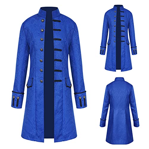 TTOKGZG Herren Steampunk Mantel, Vintage viktorianischen Gothic Frack Renaissance Mittelalter Jacke Halloween Cosplay Kostüm (Blau, XXXL) von TTOKGZG