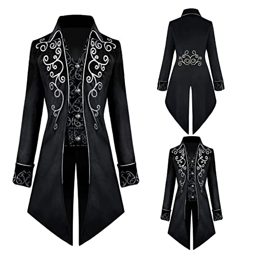 TTOKGZG Herren Steampunk Mantel, Vintage viktorianischen Gothic Frack Renaissance Mittelalter Jacke Halloween Cosplay Kostüm (Schwarz, 3XL) von TTOKGZG