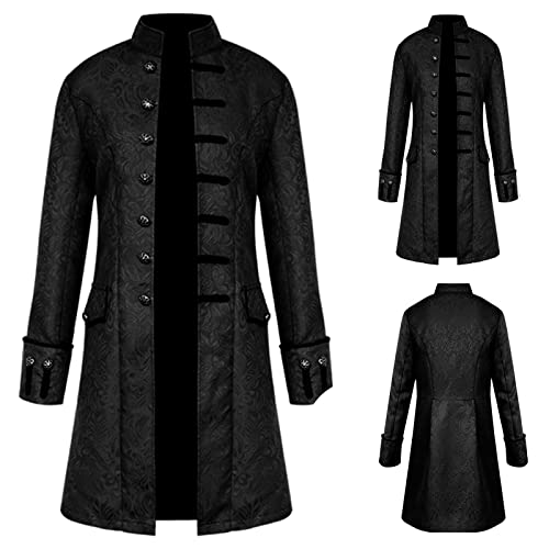 TTOKGZG Herren Steampunk Mantel, Vintage viktorianischen Gothic Frack Renaissance Mittelalter Jacke Halloween Cosplay Kostüm (Schwarz, XXL) von TTOKGZG