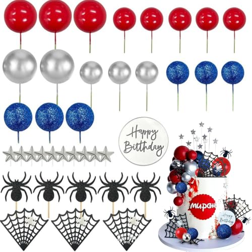 TTPSRY 37 Stück Spider Tortendeko Happy Birthday Kuchen Deko Super Helden Geburtstagsdeko für Kinder und Baby-Duschen in Blau, Rot, Schwarz, Weiß, Gold TTPSRY 37 Stück Spider Tortendeko Happy Birthday Kuchen Deko Super Helden Geburtstagsdeko für Kinder und Baby-Duschen in Blau, Rot, Schwarz, Weiß, Gold von TTPSRY