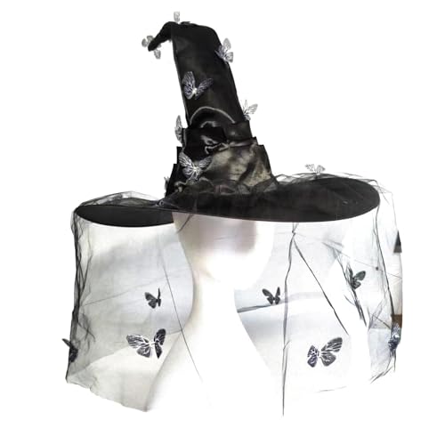 TTTLLNN Halloween Hexenhut Schmetterling Plissee Zauberer Kappen Groß Schwarz Hexen Hexenhut Halloween Party Dekor Cosplay Kostüm von TTTLLNN