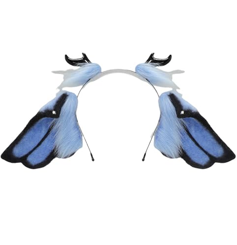 TTYAO REII Halloween-Ohren Stirnband Anime Zubehör Plüsch Ohren Kawaii Cosplay Haarband für Pelzanzug Dress-up Party (Schwarz Blau, M) von TTYAO REII