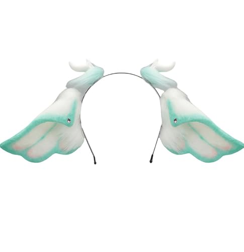 TTYAO REII Halloween-Ohren Stirnband Anime Zubehör Plüsch Ohren Kawaii Cosplay Haarband für Pelzanzug Dress-up Party (Weiß Grün, M) von TTYAO REII