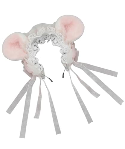TTYAO REII Kawaii Tierohren Spitze Stirnband Niedliche Katze Kopfbedeckung Plüsch Ohren Anime Cosplay Haarband für Fancy Party (Rosa, M) von TTYAO REII