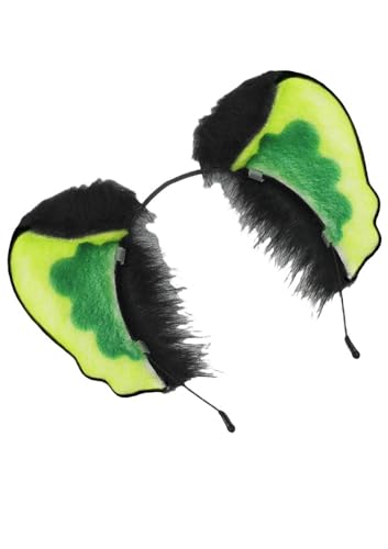 TTYAO REII Kawaii Tierohren Stirnband Schwarz Grün Katze Kopfbedeckung Plüsch Ohren Anime Cosplay Haarband für Fancy Party (Schwarz Grün, M) von TTYAO REII