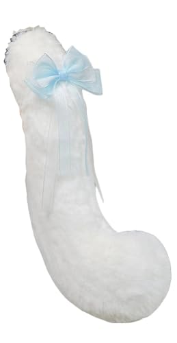 TTYAO REII Pelzschwanz mit Schleife Ornament Tier Kostüm Zubehör Kawaii Schwanz Cosplay Requisiten für Halloween Party, weiß / blau, Einheitsgröße von TTYAO REII