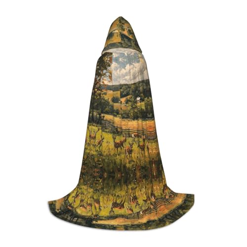 TTYDOKLA Kapuzenumhang mit Bauernhof mit Hirsch-Aufdruck, Zauberer- und Renaissance-Kostüm, Umhang mit Kapuze, für Rollenspiele und Partys TTYDOKLA Kapuzenumhang mit Bauernhof mit Hirsch-Aufdruck, Zauberer- und Renaissance-Kostüm, Umhang mit Kapuze, für Rollenspiele und Partys von TTYDOKLA