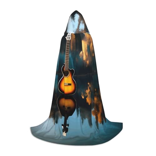 TTYDOKLA Kapuzenumhang mit See-Gitarre, reflektierender Druck, Zauberer- und Renaissance-Kostüm, Umhang mit Kapuze, für Rollenspiele und Partys von TTYDOKLA