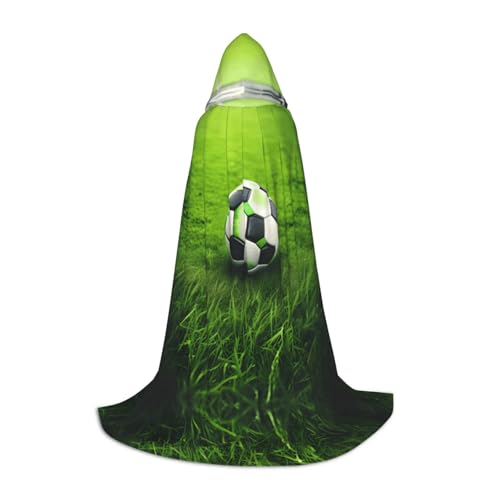 TTYDOKLA Kapuzenumhang mit grünem Gras, Fußball-Druck, Zauberer und Renaissance-Kostüm, Umhang mit Kapuze, für Rollenspiele und Partys von TTYDOKLA