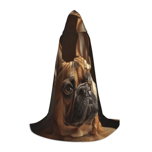 TTYDOKLA Kapuzenumhang mit kleiner Bulldogge, Zauberer und Renaissance, mit Kapuze, für Rollenspiele und Partys von TTYDOKLA