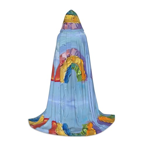 TTYDOKLA Umhang mit Kapuze, kleiner Regenbogen-Druck, Zauberer und Renaissance-Kostüm, Umhang mit Kapuze, für Rollenspiele und Partys von TTYDOKLA