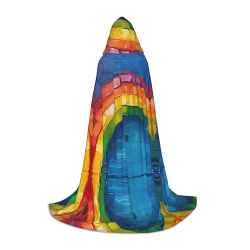 TTYDOKLA Umhang mit Kapuze, kleiner Regenbogen-Druck, Zauberer und Renaissance-Kostüm, Umhang mit Kapuze, für Rollenspiele und Partys von TTYDOKLA