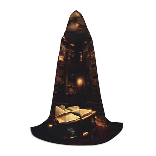 TTYDOKLA Umhang mit Kapuze im Buchzimmer, geheimnisvoller Bibliotheksdruck, Zauberer- und Renaissance-Kostüm, Umhang mit Kapuze, für Rollenspiele und Partys von TTYDOKLA