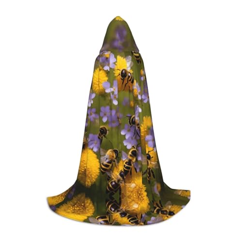 TTYDOKLA Umhang mit Kapuze und Motiv: ländlicher Honigbienen-Wildblumen-Druck, Zauberer- und Renaissance-Kostüm, Umhang mit Kapuze, für Rollenspiele und Partys TTYDOKLA Umhang mit Kapuze und Motiv: ländlicher Honigbienen-Wildblumen-Druck, Zauberer- und Renaissance-Kostüm, Umhang mit Kapuze, für Rollenspiele und Partys von TTYDOKLA