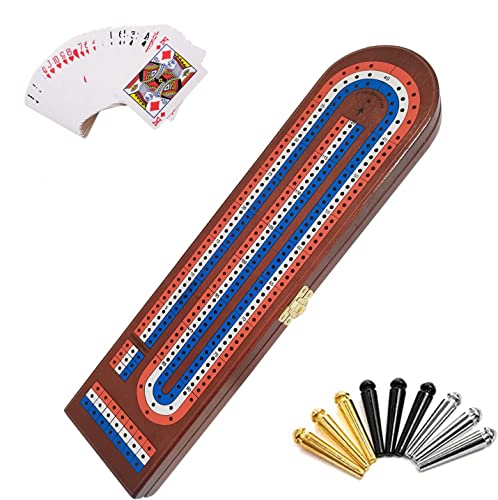 TUAHOO Cribbage Brettspiel mit 3 Schienen, 9 Heringe und Spielkarten mit Ablagefläche, Traditionelles Kartenspiel für Kinder Erwachsene von TUAHOO