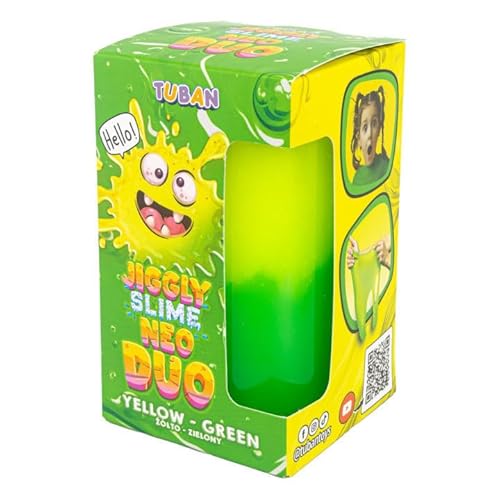 TUBAN Jiggly Slime Neo Duo 430 g – Zweifarbiger Neon Schleim Zum Kneten Dehnen Und Blasen Machen Sicheres Sensorisches Spielzeug Für Kinder Ab 6 Jahren - Gelb-Grün von TUBAN