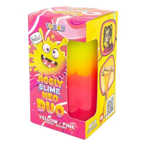 TUBAN Jiggly Slime Neo Duo 430 g – Zweifarbiger Neon Schleim Zum Kneten Dehnen Und Blasen Machen Sicheres Sensorisches Spielzeug Für Kinder Ab 6 Jahren - Gelb-Rosa von TUBAN
