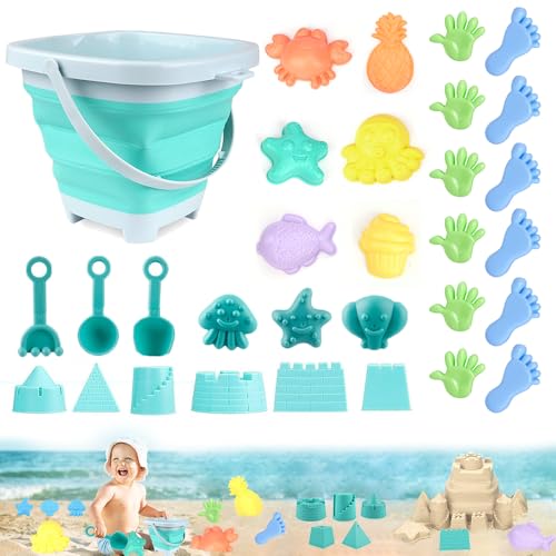 TUIBEIDAMAI Sanspielzeugset, 31 Stück, Strand, Sand Toys Kids Set, Sandkasten,Mit Falteimer, Schaufel, Sandformen, Gießkanne, für Kinder Jungen Mädchen von TUIBEIDAMAI