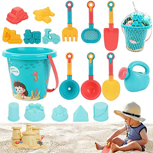 TUIBEIDAMAI Sanspielzeugset, 18 Stück, Strand, Sand Toys Kids Set, Sandkasten,mit Eimer, Schaufel, Sandformen, Gießkanne, für Kinder Jungen Mädchen von TUIBEIDAMAI