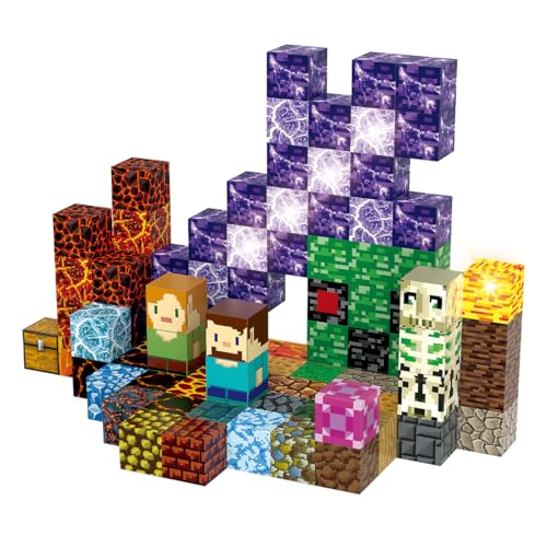 Magnetische Bausteine Sword Edition 100 Stück 2.5cm Magnetblöcke Leuchtende Magnetbausteine mit Zauberportal, Magnetic Cubes Magnetwürfel Magnetspielzeug für Kinder Jungen Mädchen ab 3 4 5 6 7 8 Jahre von TUKIIE