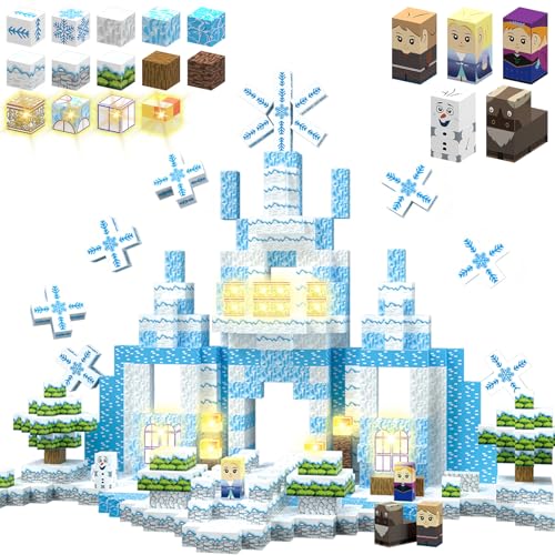 TUKIIE Magnetische Bausteine Magnetic Blocks 200PCS, Bauen Prinzessinnenschloss Schneewelt, Leuchtende Magnetbausteine Blöcke Prinzessin Spiel Frozen Spielzeug Mädchen ab 3 4 5 6 7 8 Jahre von TUKIIE