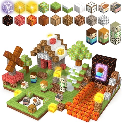 TUKIIE Magnetische Bausteine 100 Stück, Light Up Magnetic Blocks mit Zauberportal, Magnetspielzeug Magnetbausteine Blöcke Magnetspiele Spielzeug für Kinder Jungen Mädchen ab 3 4 5 6 7 9 10-12 Jahre von TUKIIE