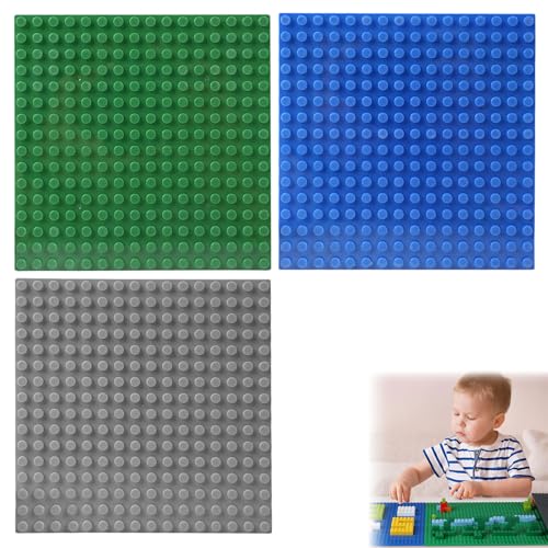 TUKNN Classic Grundplatte, Bauplatten Kompatibel, Rechteckige Grundplatten, Set Bauplatte Kompatibel, Module-Set, mit Meisten Marken, für Kreatives Spielen, 3 Stück(Grau, Blau, Grün) von TUKNN