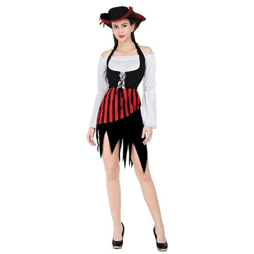 TULDYS Piratenkostüm für Damen, Halloween, Piratenkapitän, Kostüme, Rot, Größe L von TULDYS