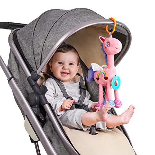 TUMAMA Baby Kinderwagen Spielzeug für 0 3 4 5 6 9 12 Monate, hängende Spielzeug für Bett, Autositz, Baby Rassel Rosa, Babyschale Plüschtier mit Windspiel für neugeborenes Mädchen Junge Geschenk von TUMAMA KIDS