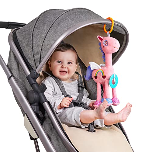 Baby Activity Hängespielzeug,Autositz Kinderwagen Hängespielzeug, Baby Sensorik Stofftier,Rosa Pferd Plüschtier Rassel Spielzeug Geschenk für Neugeborene Kleinkinder Jungen Mädchen 0 3 6 9 12 Monate von TUMAMA