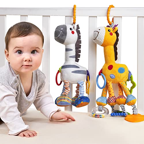 TUMAMA Babyspielzeug für 0, 3, 6, 9, 12 Monate,Plüschtier Rasselspielzeug,Weiches Baby Autositz Kinderwagen Hängespielzeug Spielzeug Geschenk für Kleinkinder Neugeborene Jungen und Mädchen(2 Pack) von TUMAMA