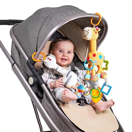 TUMAMA Babyspielzeug für 0, 3, 6, 9, 12 Monate,Plüschtier Rasselspielzeug,Weiches Baby Autositz Kinderwagen Hängespielzeug Spielzeug Geschenk für Kleinkinder Neugeborene Jungen und Mädchen(2 Pack) von TUMAMA