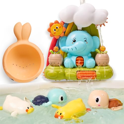Badespielzeug für Baby ab 1 Jahr, Badespielzeug für Baby ab 1 2 3 Jahren,Elefant, Schildkröte, Ente, Badespielzeug für Kinder, Wasserspielzeug für Kleinkind, Geburtstagsgeschenke für Jungen und Mädche von TUMAMA KIDS